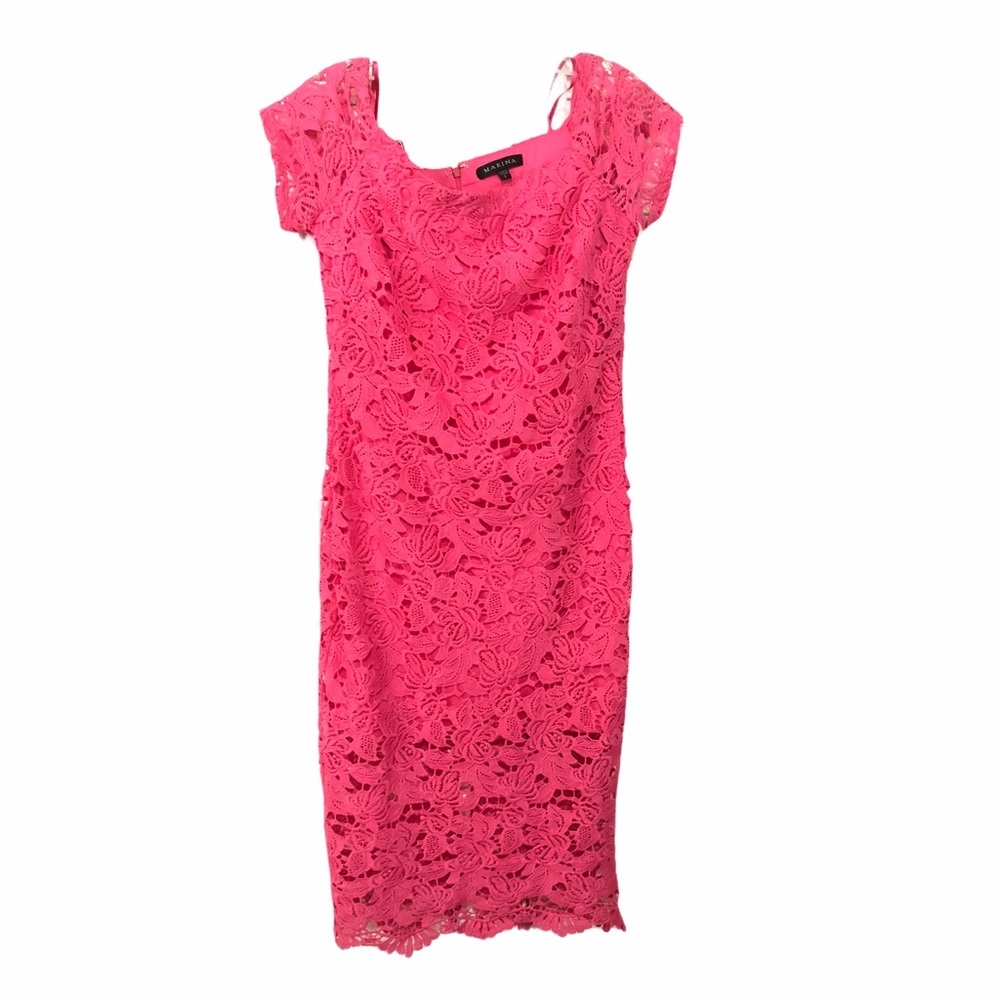 Marina Magenta Pink Lace Midi Dress Size S NWOT